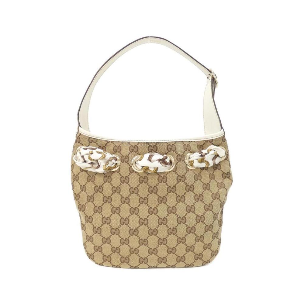 Gucci white Hobo Positano GG decorative Bag beige canvas silk White Tan